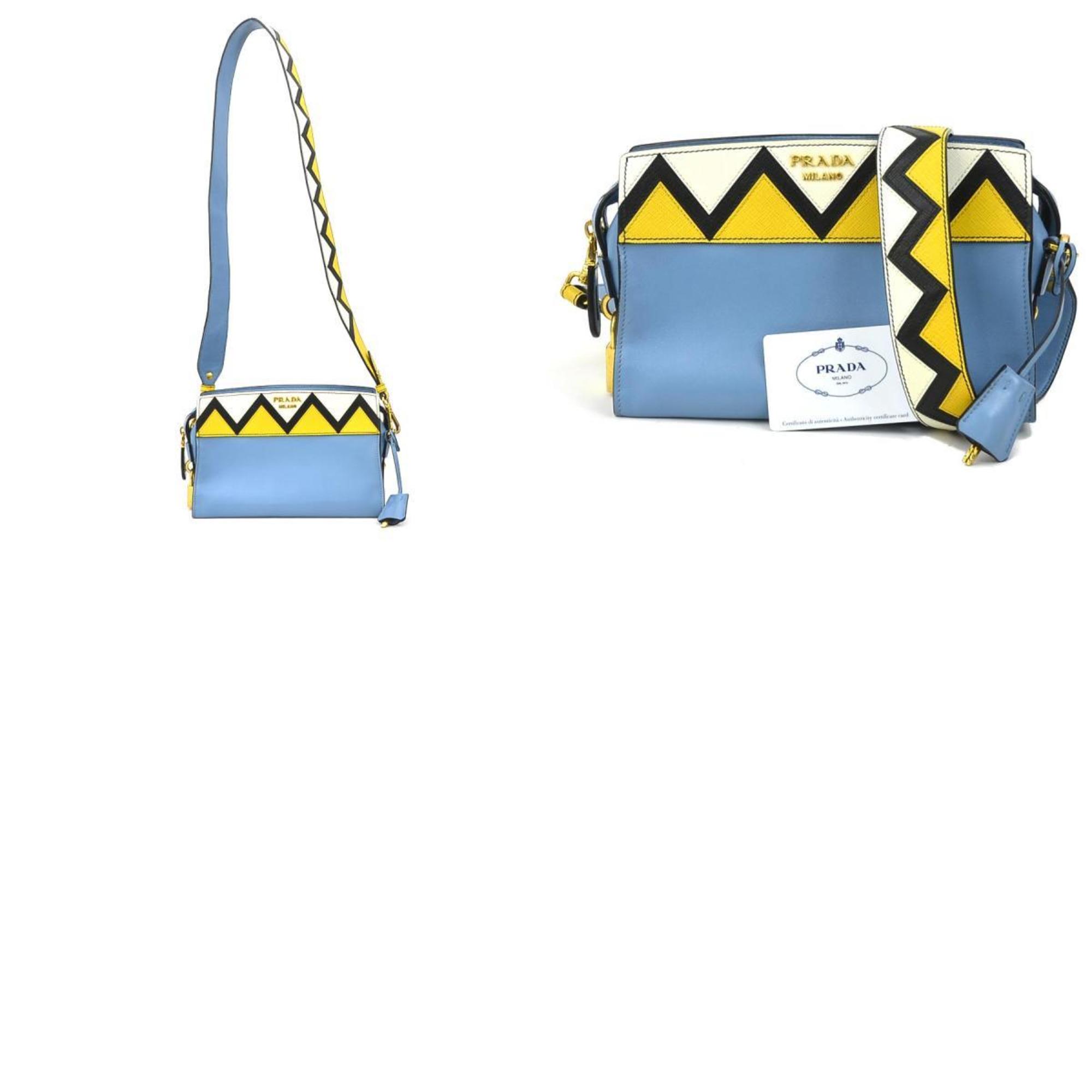 PRADA shoulder bag leather blue yellow white gold women's e59117a