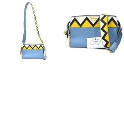 PRADA shoulder bag leather blue yellow white gold women's e59117a