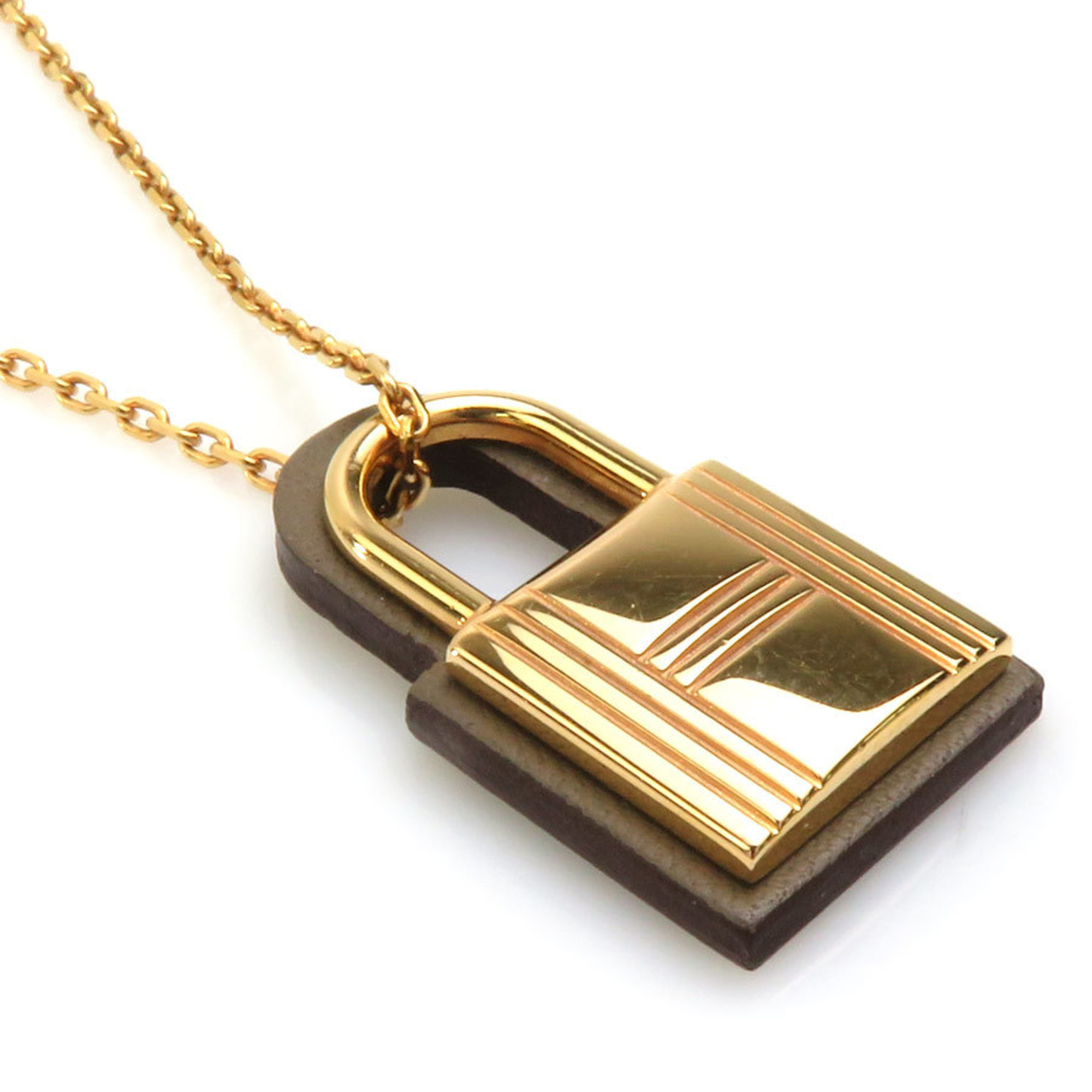 Hermes O'Kelly PM Necklace in Swift Leather, Etoupe x Gold, for Women, r10163i