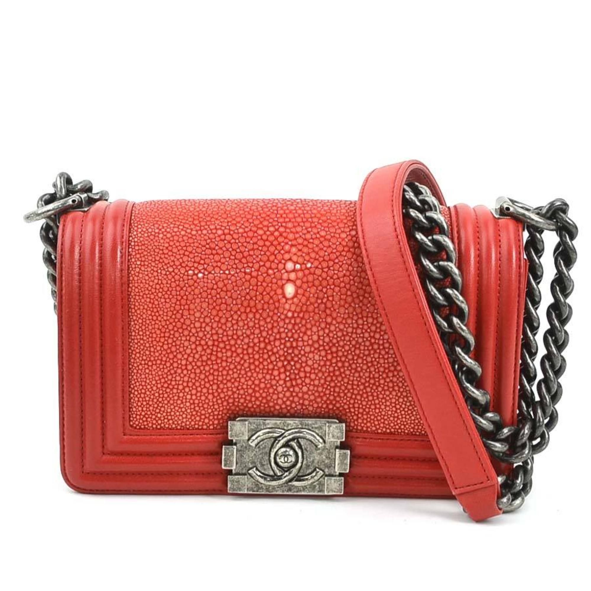 CHANEL Shoulder Bag Boy Chanel Leather Galuchat Red Women's A67085 99955g