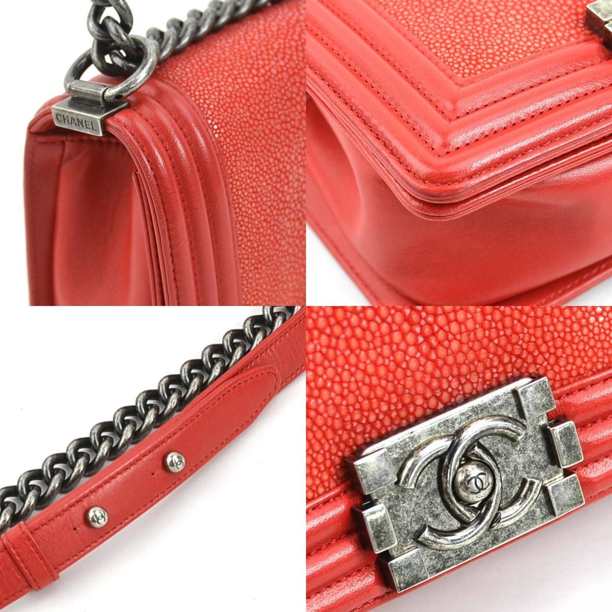 CHANEL Shoulder Bag Boy Chanel Leather Galuchat Red Women's A67085 99955g