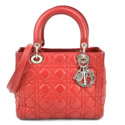 Christian Dior handbag shoulder bag Lady leather red silver women's e59138a