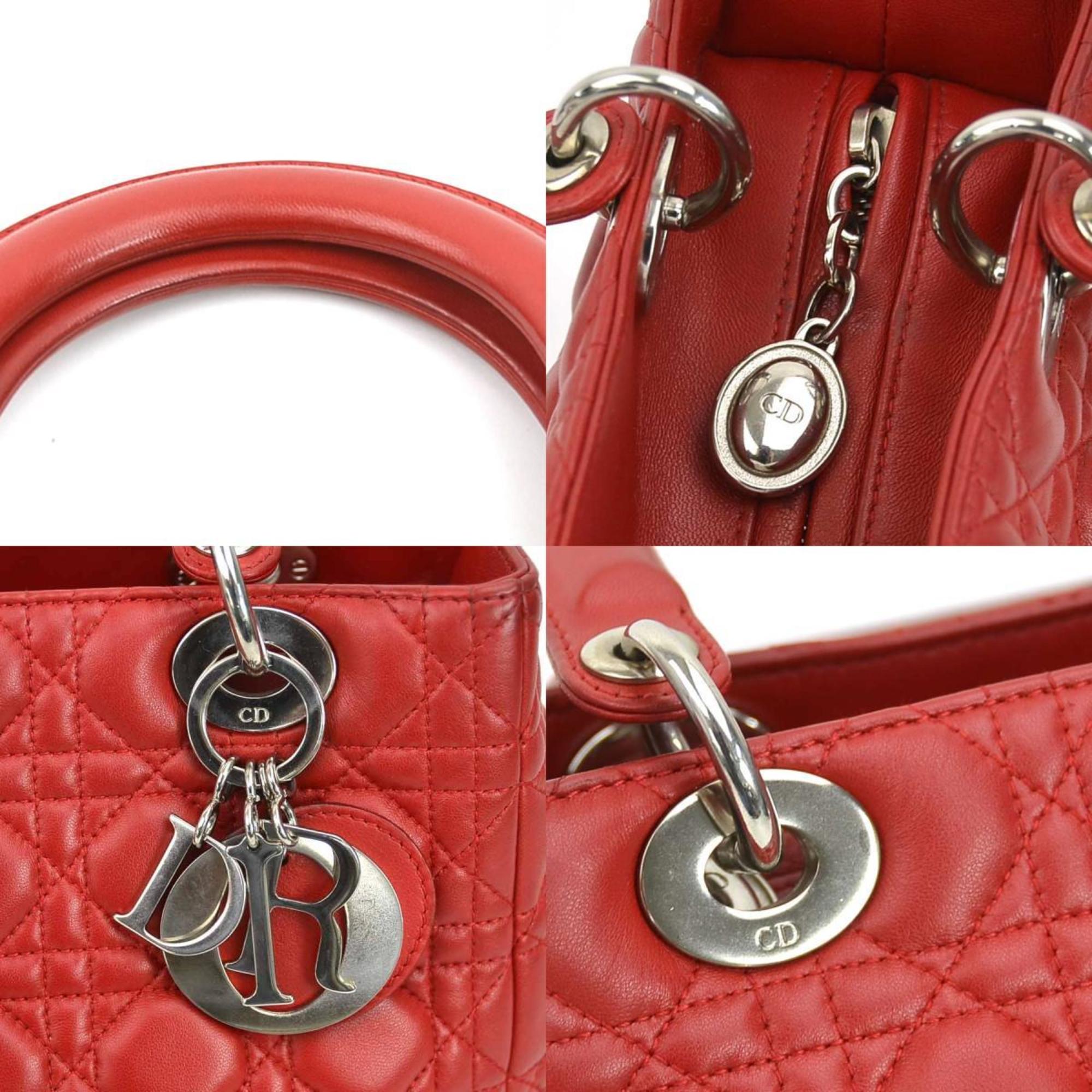 Christian Dior handbag shoulder bag Lady leather red silver women's e59138a