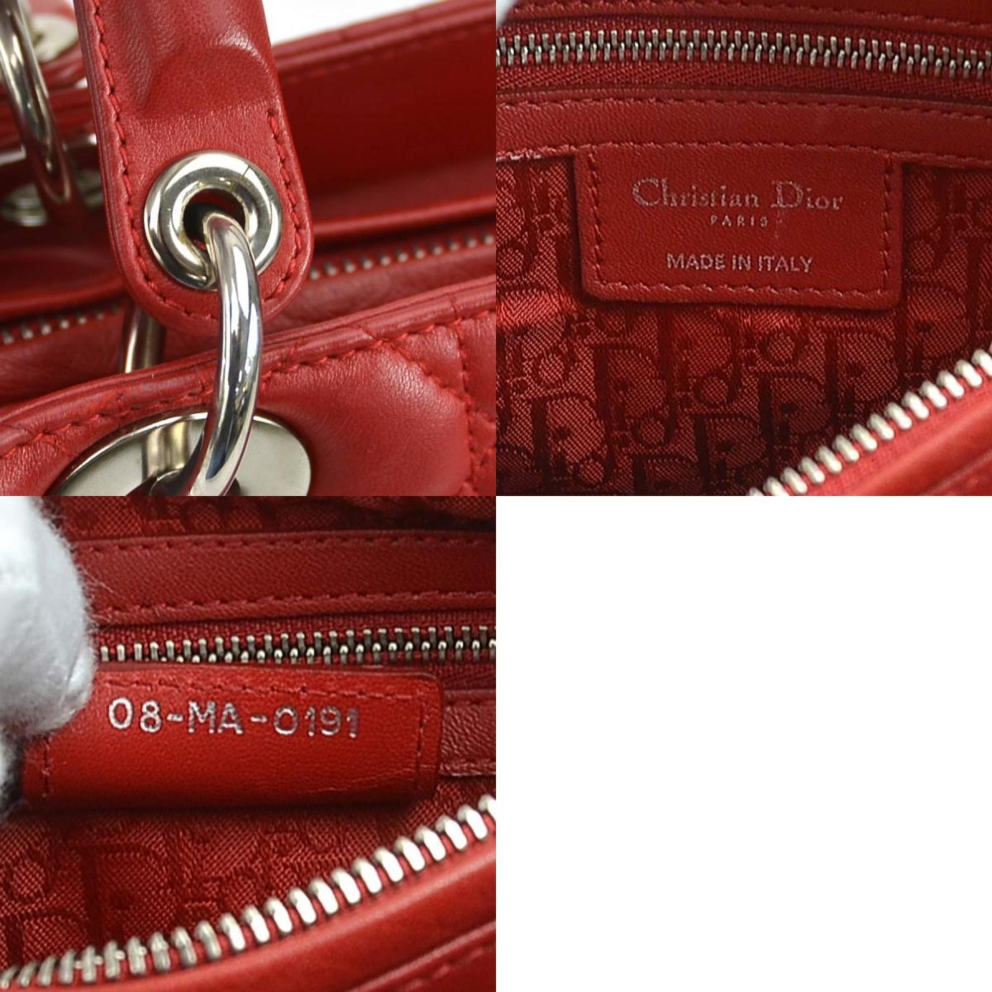 Christian Dior handbag shoulder bag Lady leather red silver women's e59138a