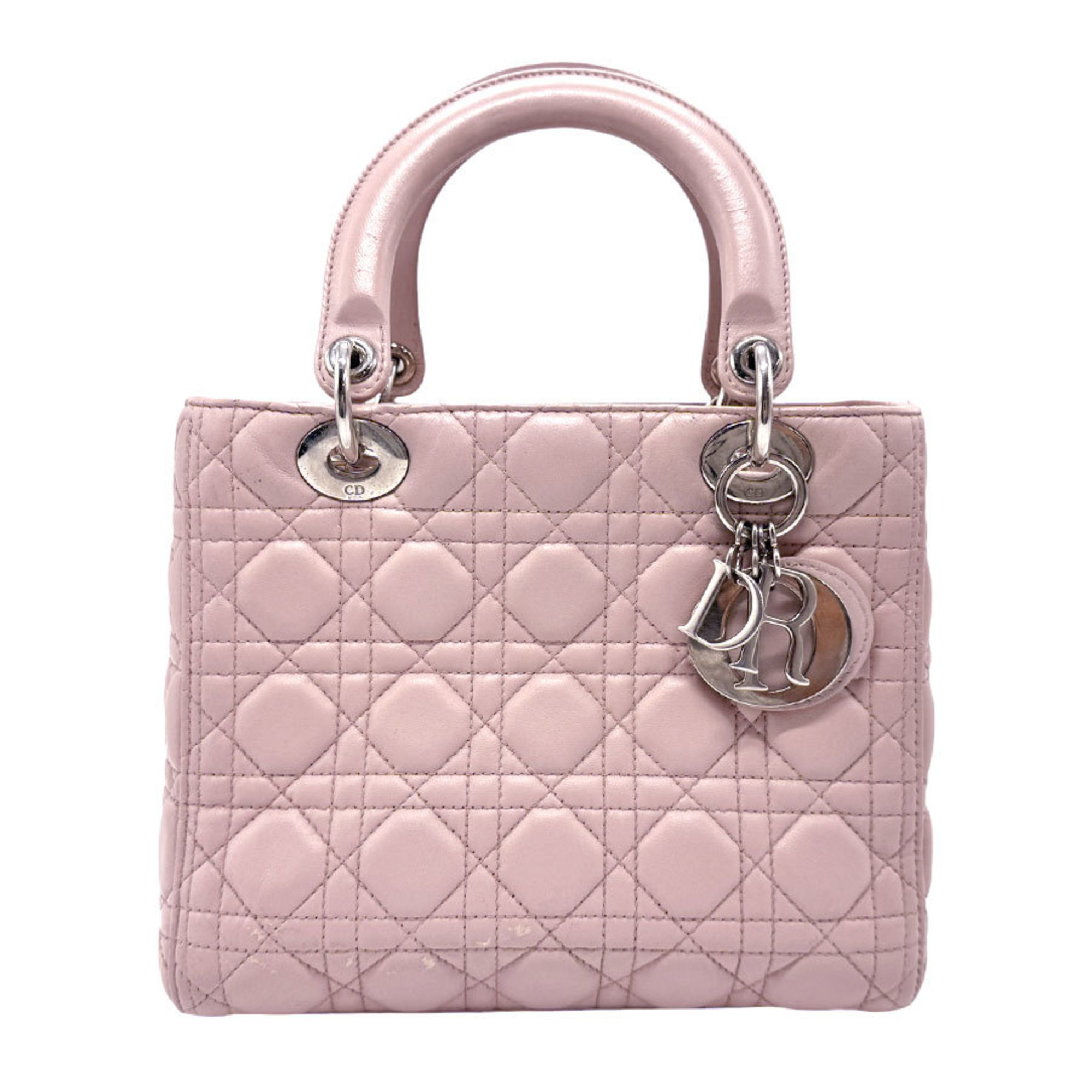 Christian Dior handbag shoulder bag Lady leather light pink silver ladies n0372