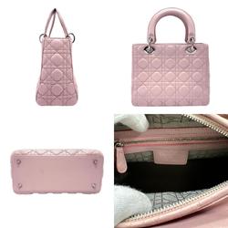 Christian Dior handbag shoulder bag Lady leather light pink silver ladies n0372