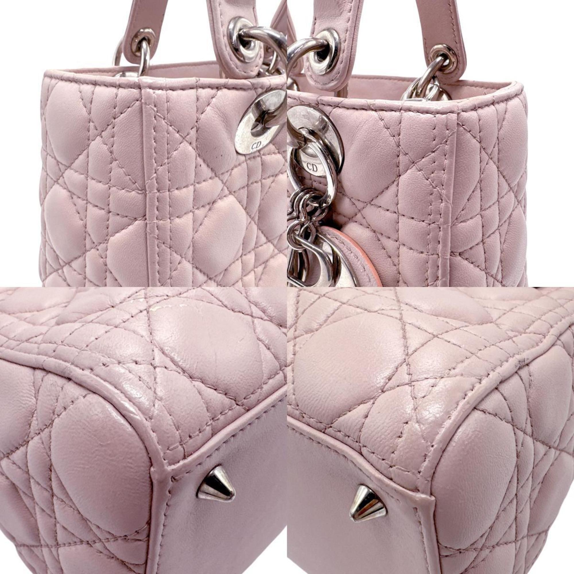 Christian Dior handbag shoulder bag Lady leather light pink silver ladies n0372