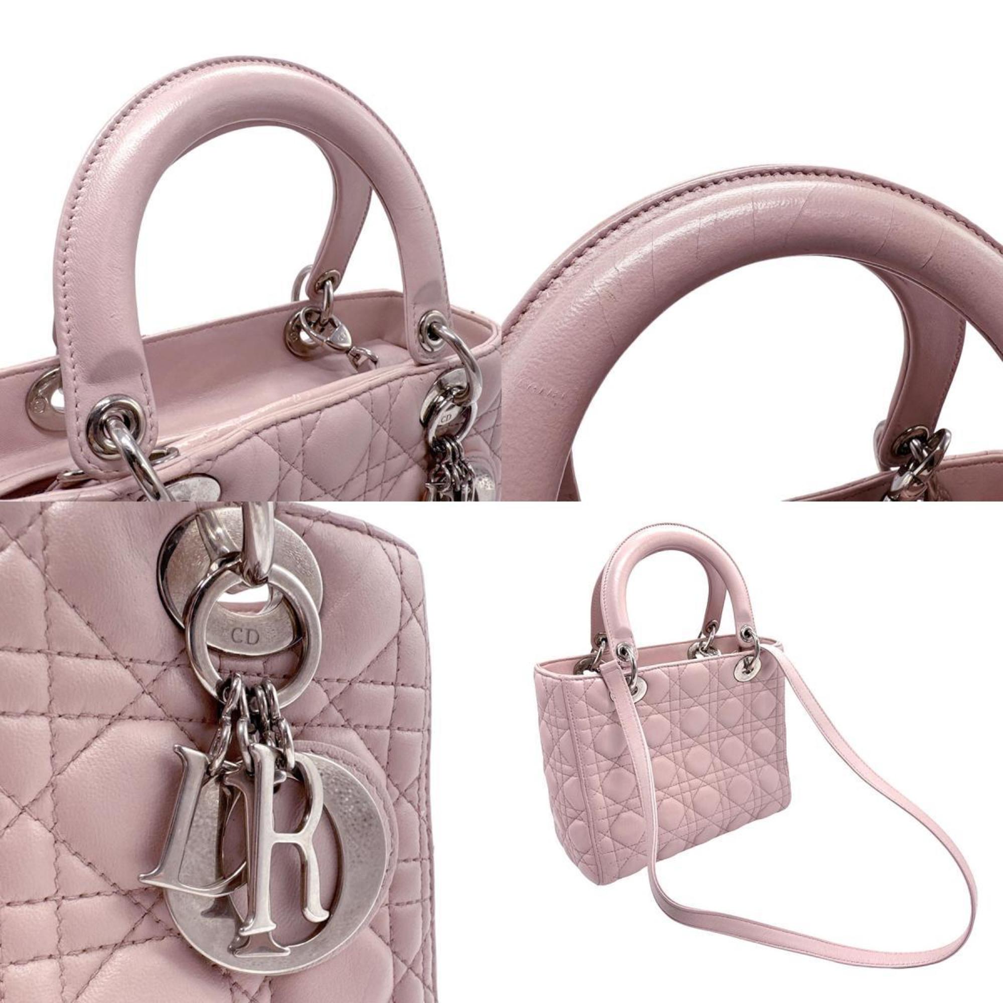 Christian Dior handbag shoulder bag Lady leather light pink silver ladies n0372