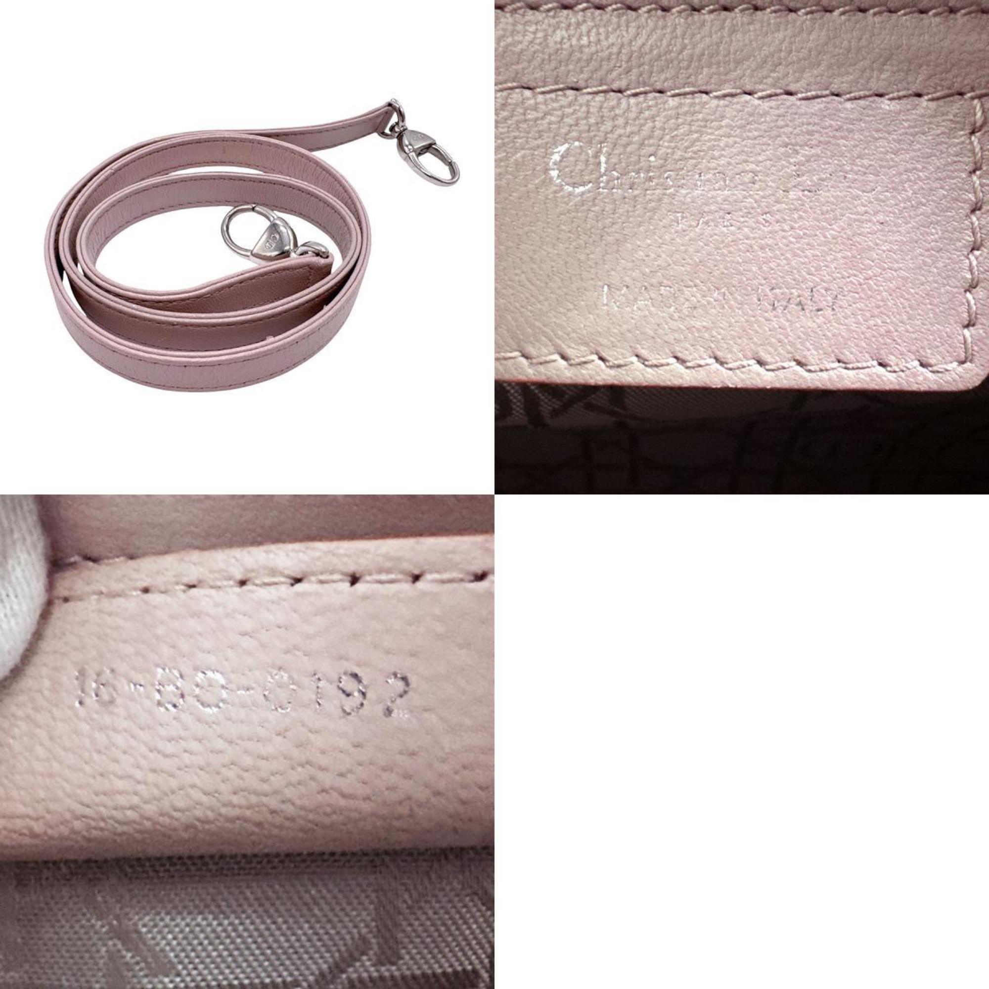 Christian Dior handbag shoulder bag Lady leather light pink silver ladies n0372