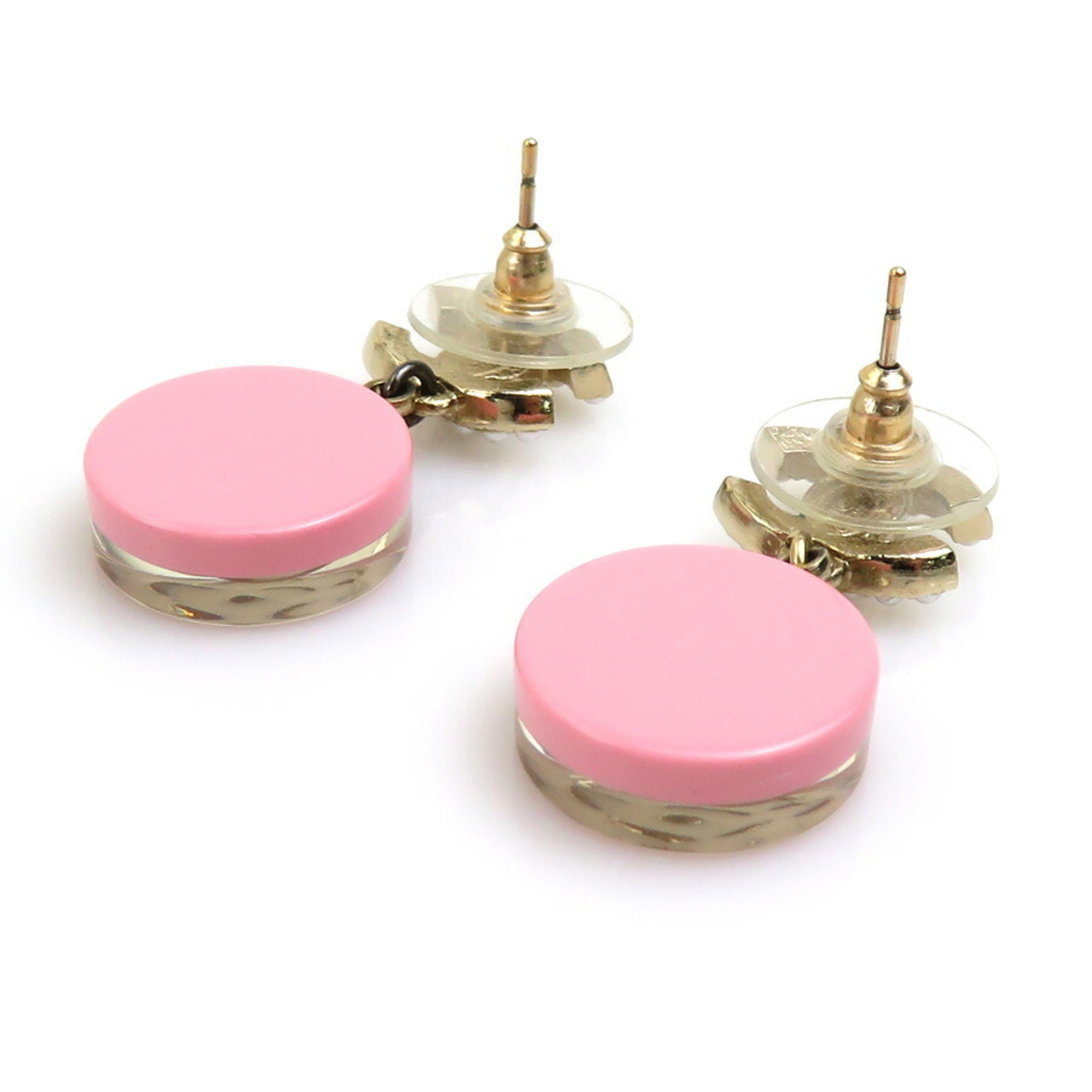 CHANEL Earrings Coco Mark Camellia Metal Resin Gold Pink Off-White Women's e59150g