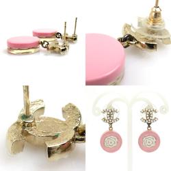 CHANEL Earrings Coco Mark Camellia Metal Resin Gold Pink Off-White Women's e59150g