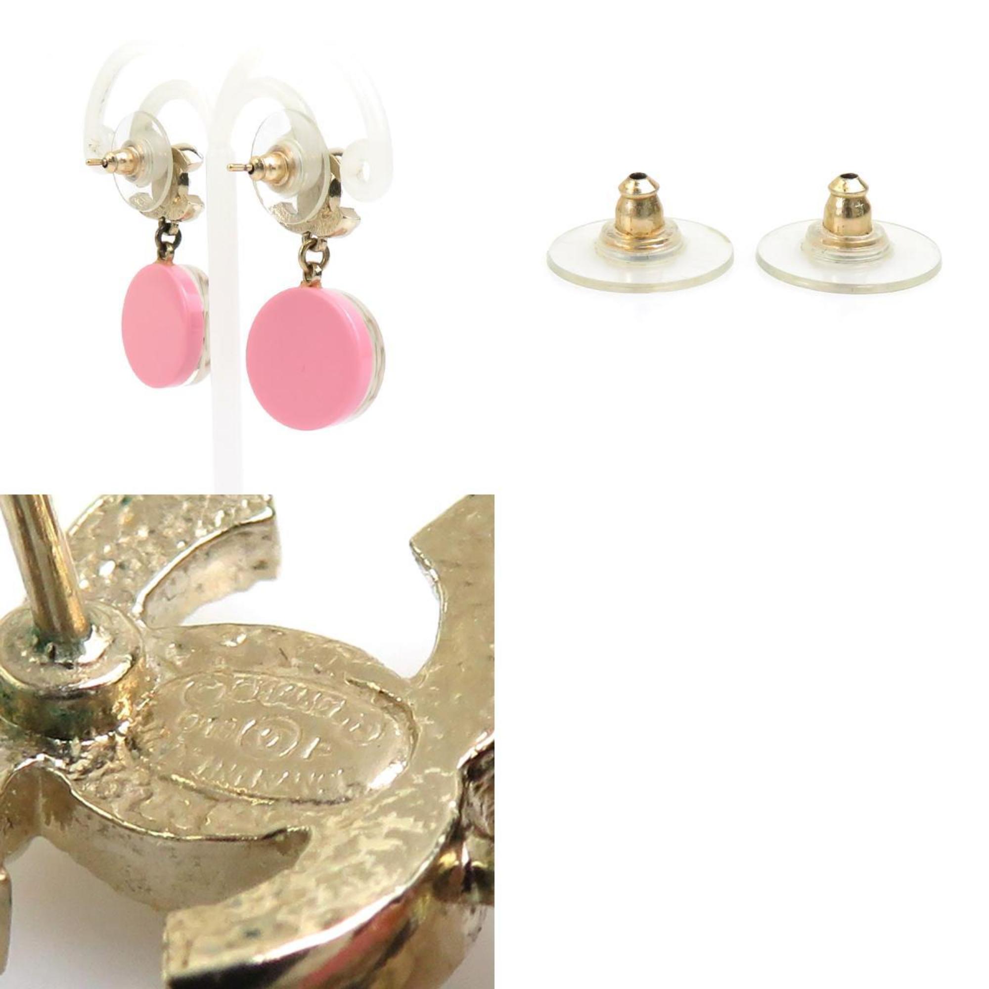 CHANEL Earrings Coco Mark Camellia Metal Resin Gold Pink Off-White Women's e59150g