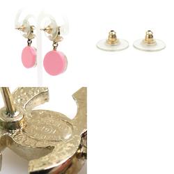 CHANEL Earrings Coco Mark Camellia Metal Resin Gold Pink Off-White Women's e59150g