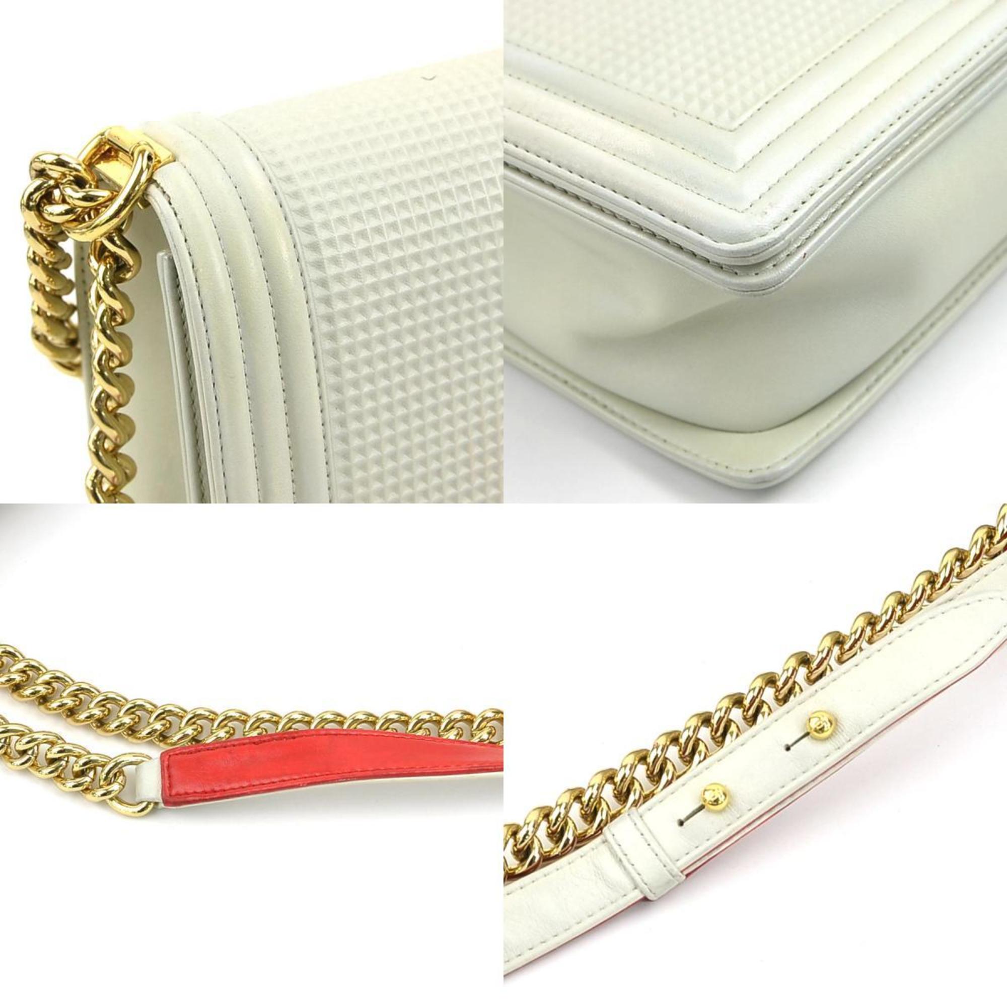 CHANEL Shoulder Bag Boy Chanel Leather Off-White Gold Women's e59140a