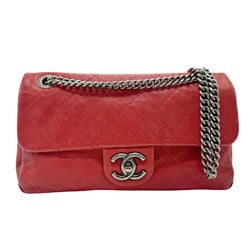 CHANEL Shoulder Bag Matelasse Caviar Skin Leather Dark Red Silver Women's n0340