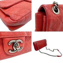 CHANEL Shoulder Bag Matelasse Caviar Skin Leather Dark Red Silver Women's n0340