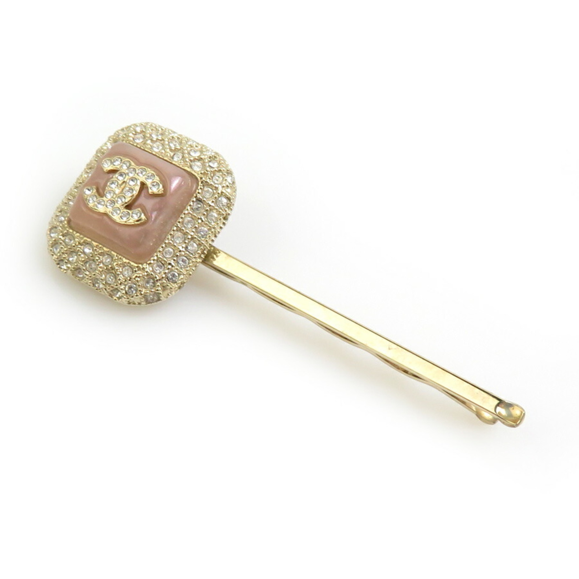 CHANEL Hairpin Hair Coco Mark Metal Stone Rhinestone Gold Pink Silver Women's e59107g