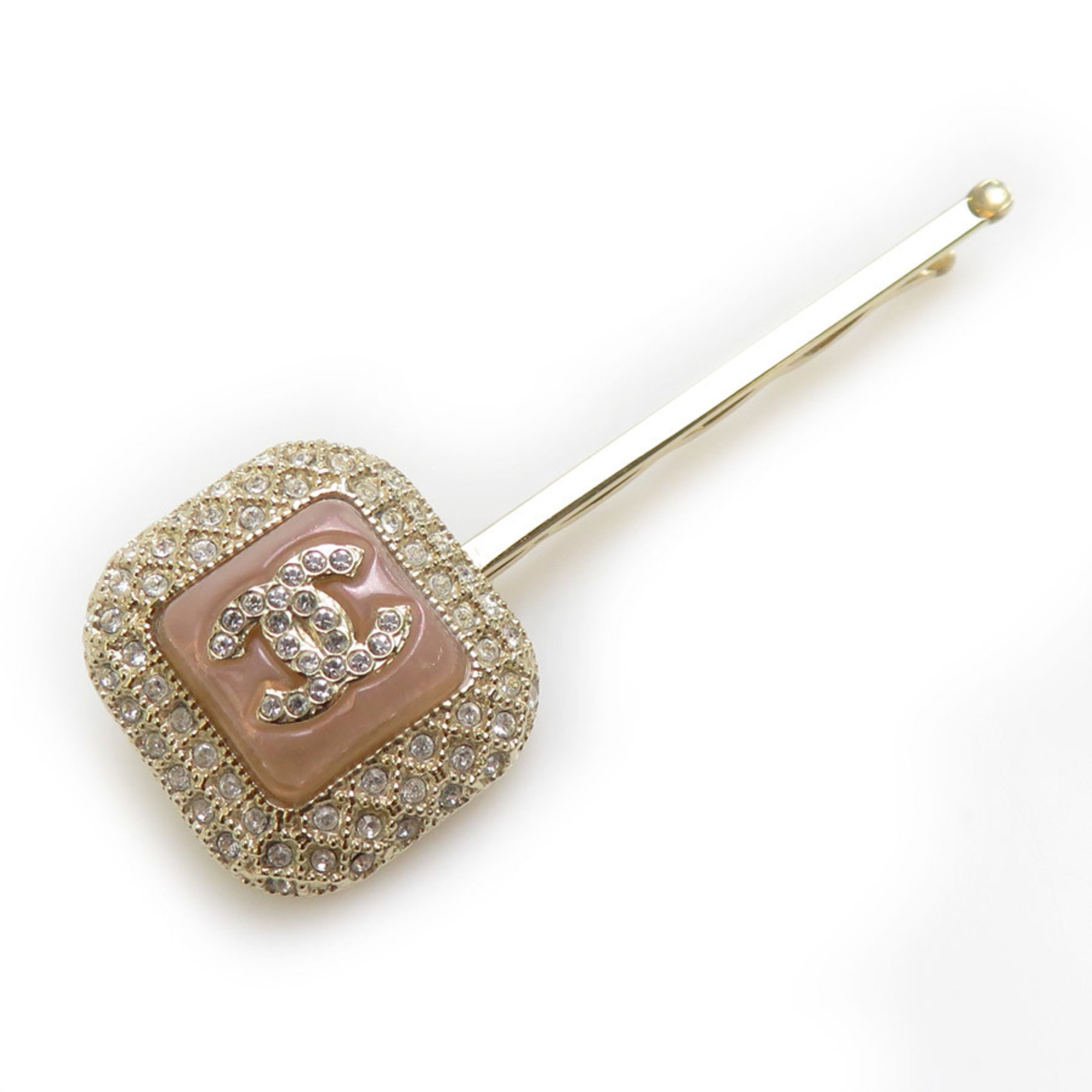 CHANEL Hairpin Hair Coco Mark Metal Stone Rhinestone Gold Pink Silver Women's e59107g