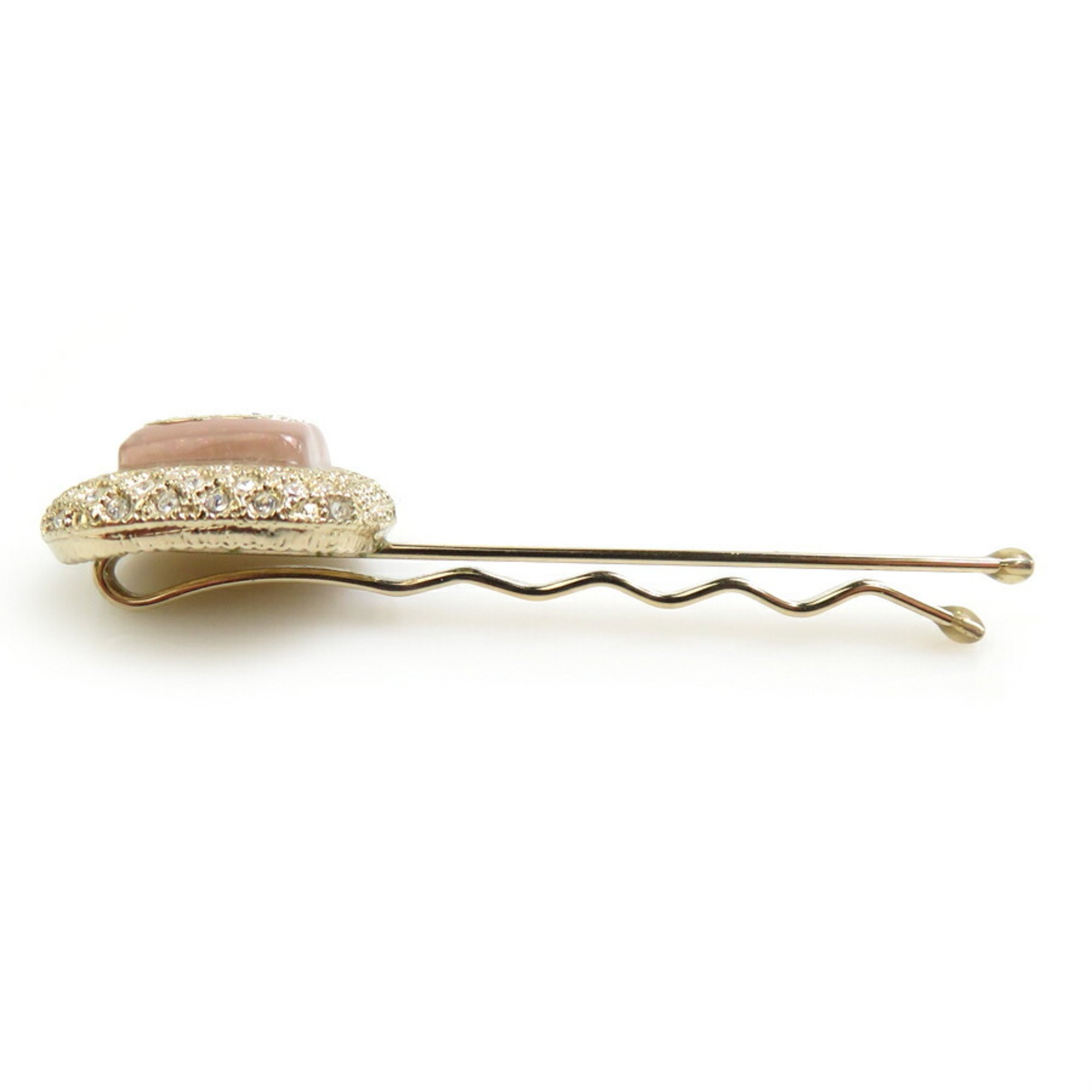 CHANEL Hairpin Hair Coco Mark Metal Stone Rhinestone Gold Pink Silver Women's e59107g