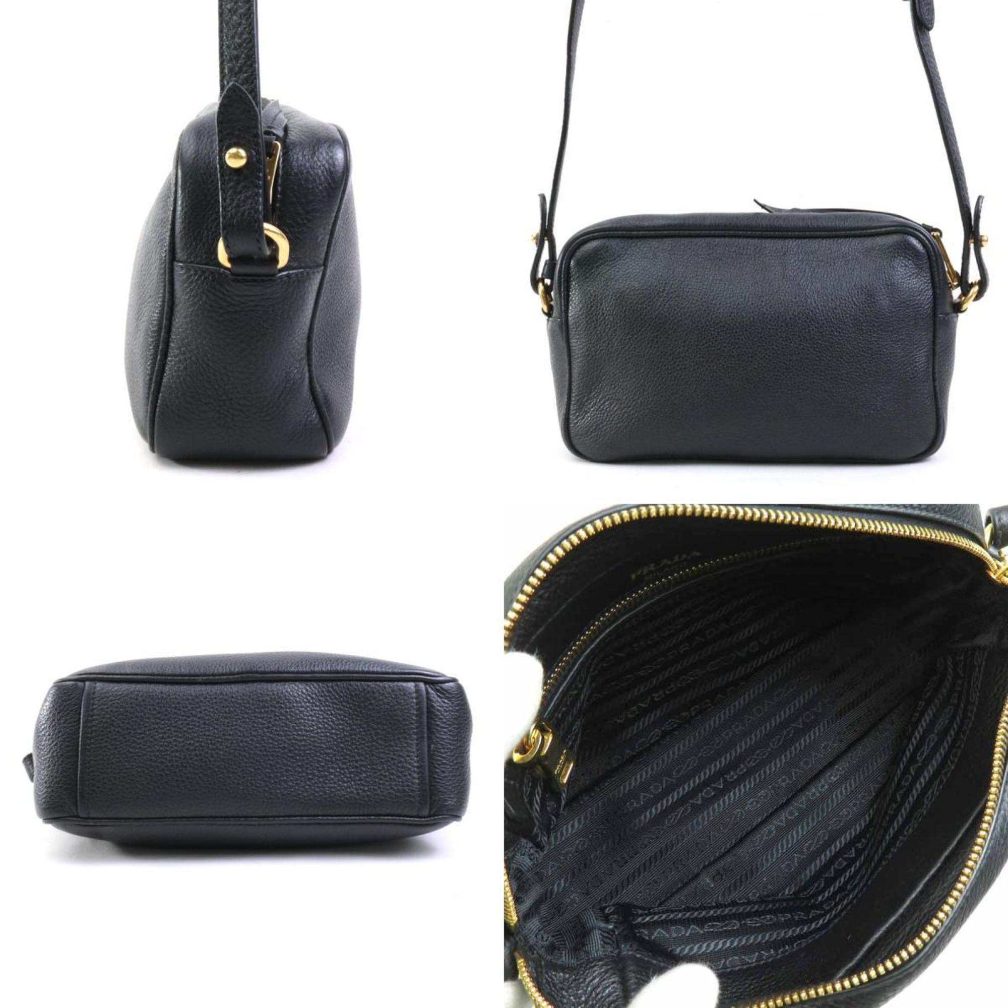 PRADA shoulder bag leather black gold women's e59113a