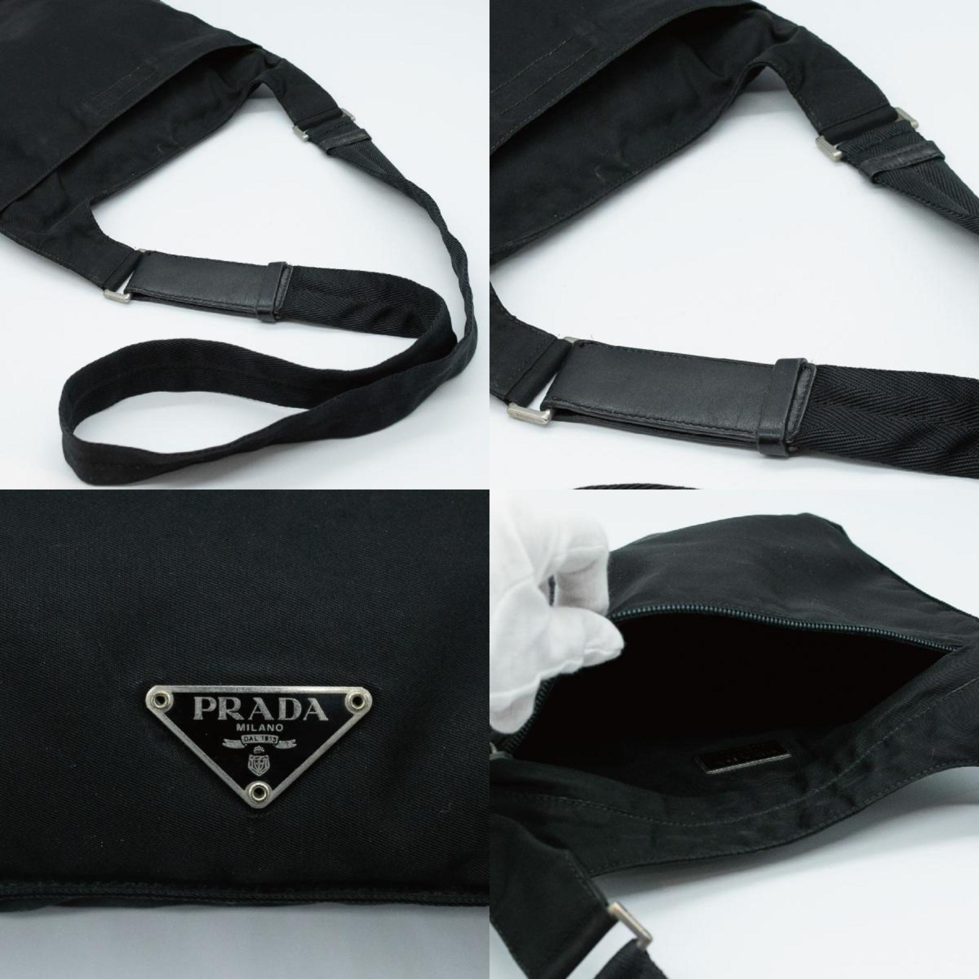 PRADA shoulder bag compact nylon black silver men women PD340