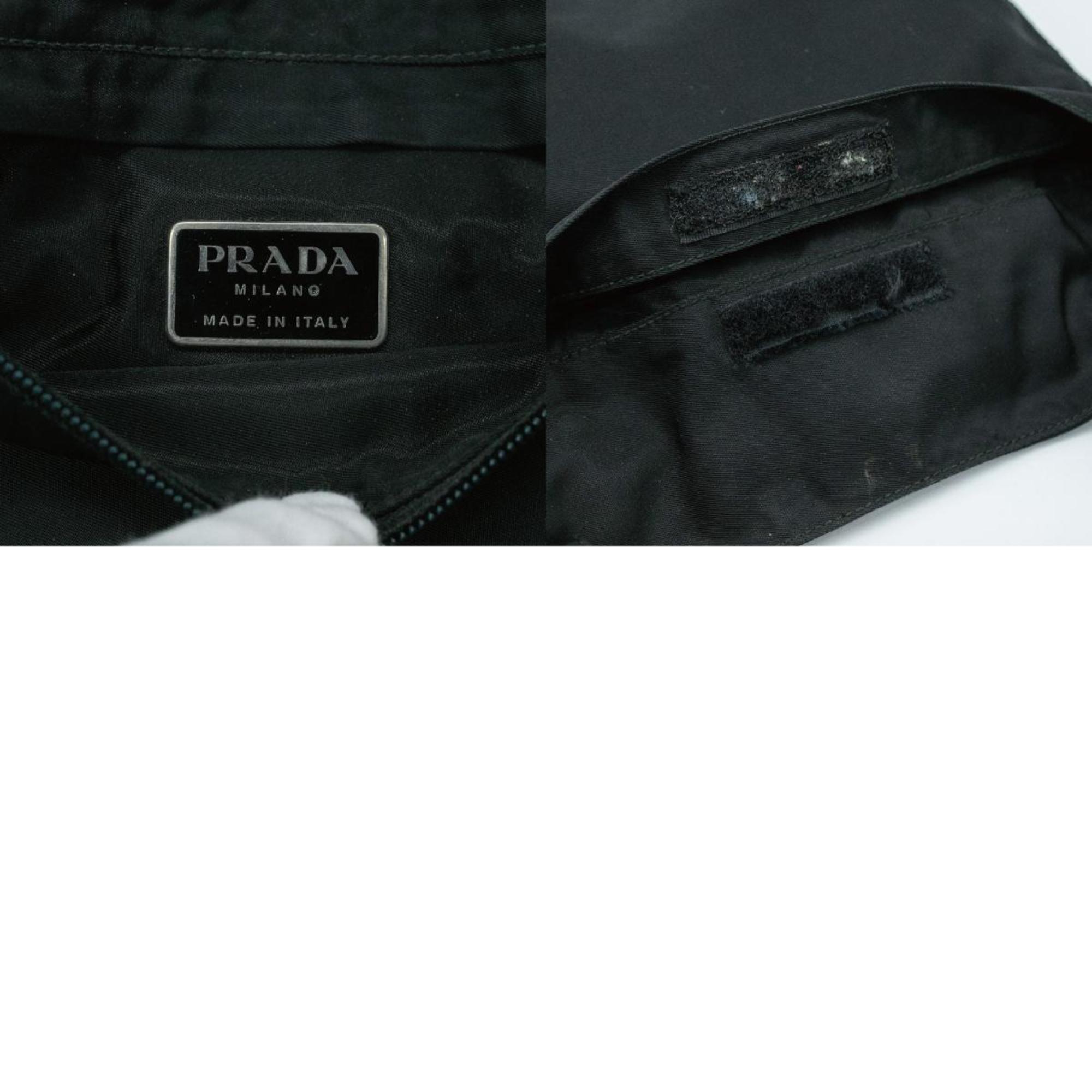 PRADA shoulder bag compact nylon black silver men women PD340