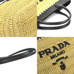 PRADA Handbag Shoulder Bag Small Crochet x Leather Tote Rayon Natural Black Women's 1BG500 e59119g