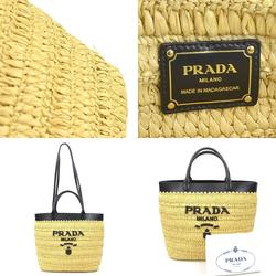 PRADA Handbag Shoulder Bag Small Crochet x Leather Tote Rayon Natural Black Women's 1BG500 e59119g