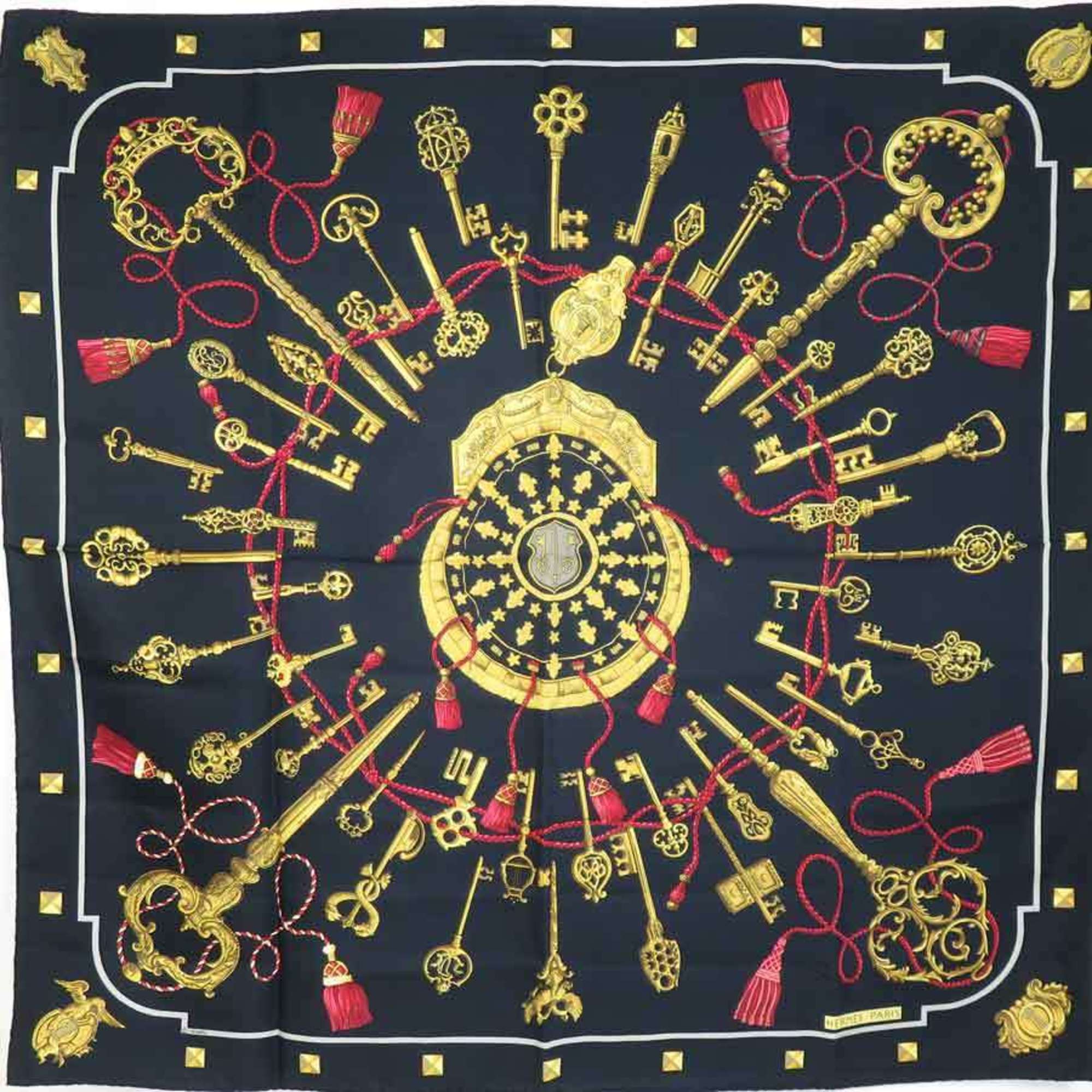 Hermes HERMES Scarf Muffler Carre 90 Silk Black Gold Red Women's e59104a