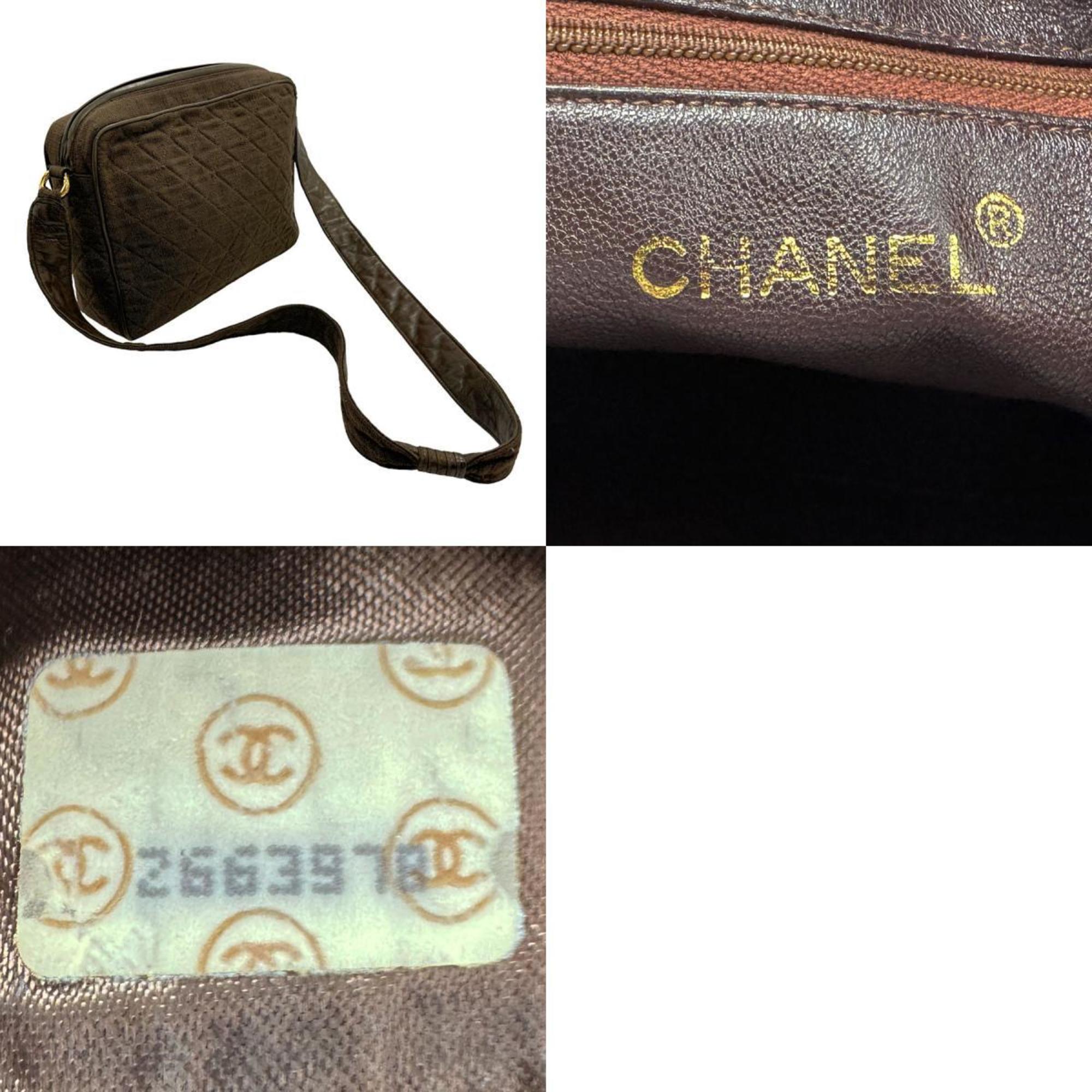 CHANEL Shoulder Bag Canvas Brown Gold Women's n0313