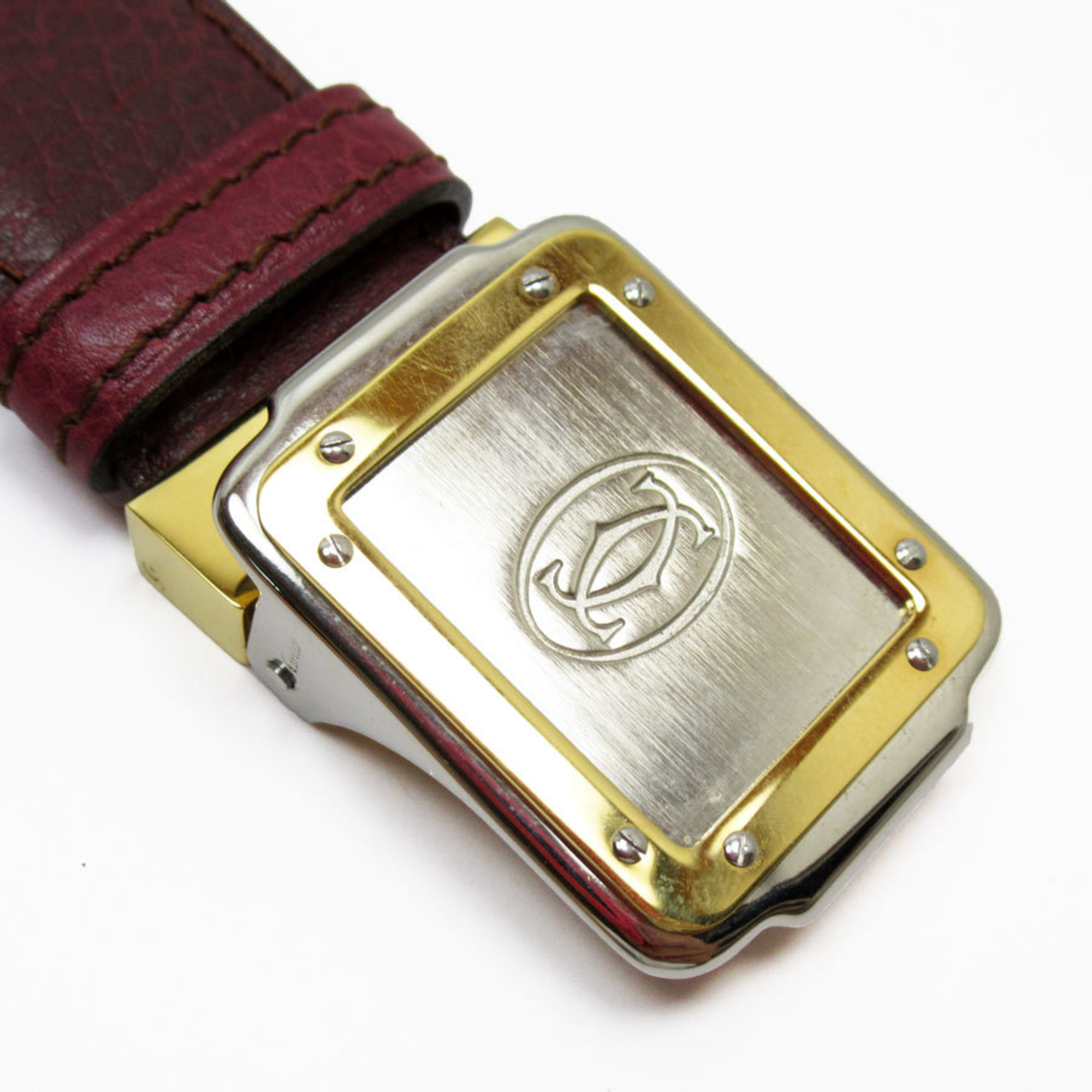 CARTIER Belt Must Line Leather Metal Burgundy Silver Gold Women's w0708g