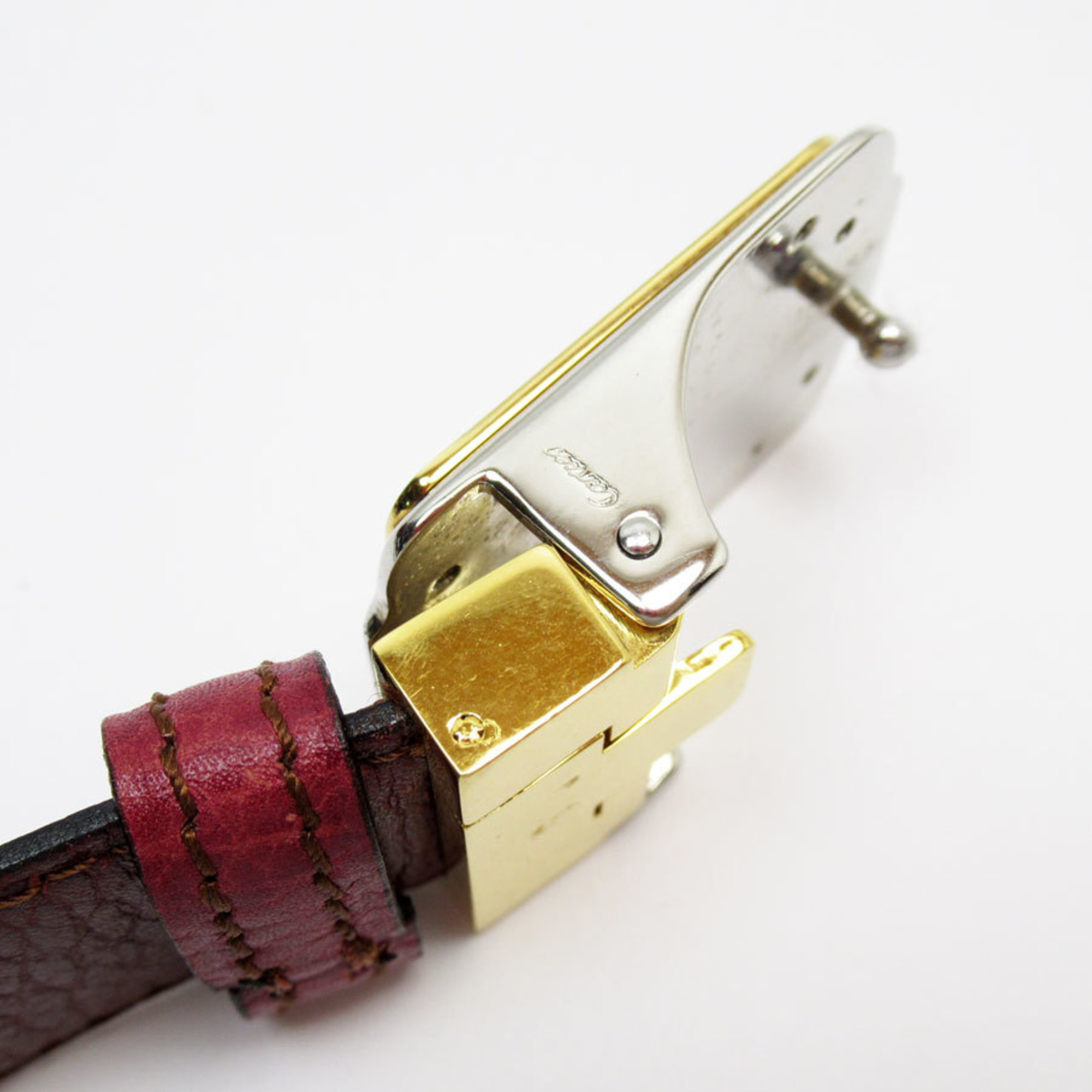 CARTIER Belt Must Line Leather Metal Burgundy Silver Gold Women's w0708g