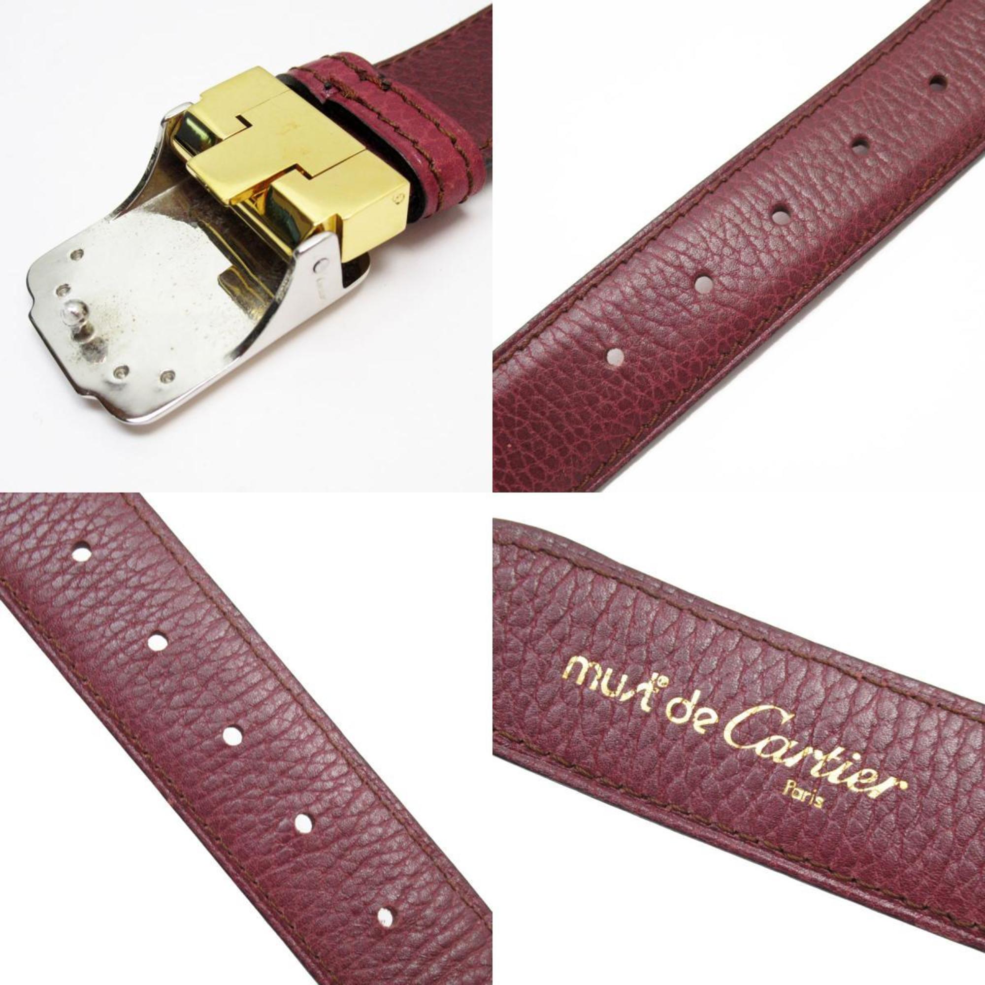 CARTIER Belt Must Line Leather Metal Burgundy Silver Gold Women's w0708g