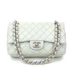 CHANEL Shoulder Bag Matelasse Double Flap Caviar Skin Leather Light Blue Gray Silver Women's e59118a