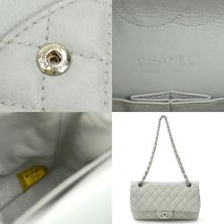 CHANEL Shoulder Bag Matelasse Double Flap Caviar Skin Leather Light Blue Gray Silver Women's e59118a