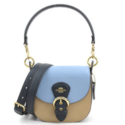 COACH handbag shoulder bag leather light blue x beige navy women's r10146k