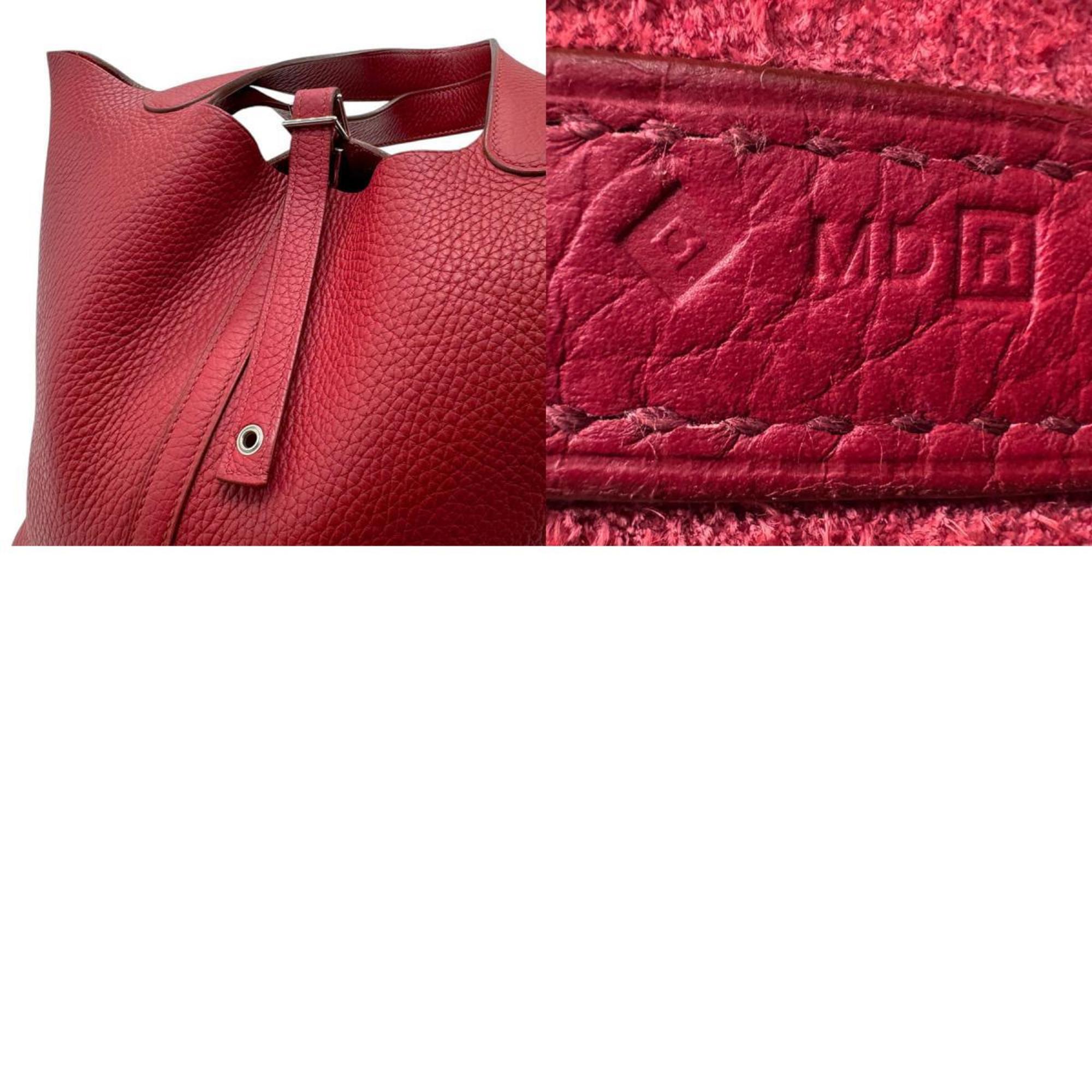 Hermes HERMES Handbag Picotin Lock MM Taurillon Clemence Rouge Garance Silver Women's n0343