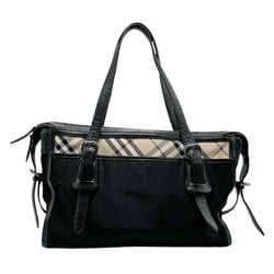 Burberry Shoulder Bag Nova Check Nylon Jacquard Leather Black Beige Women's n0371