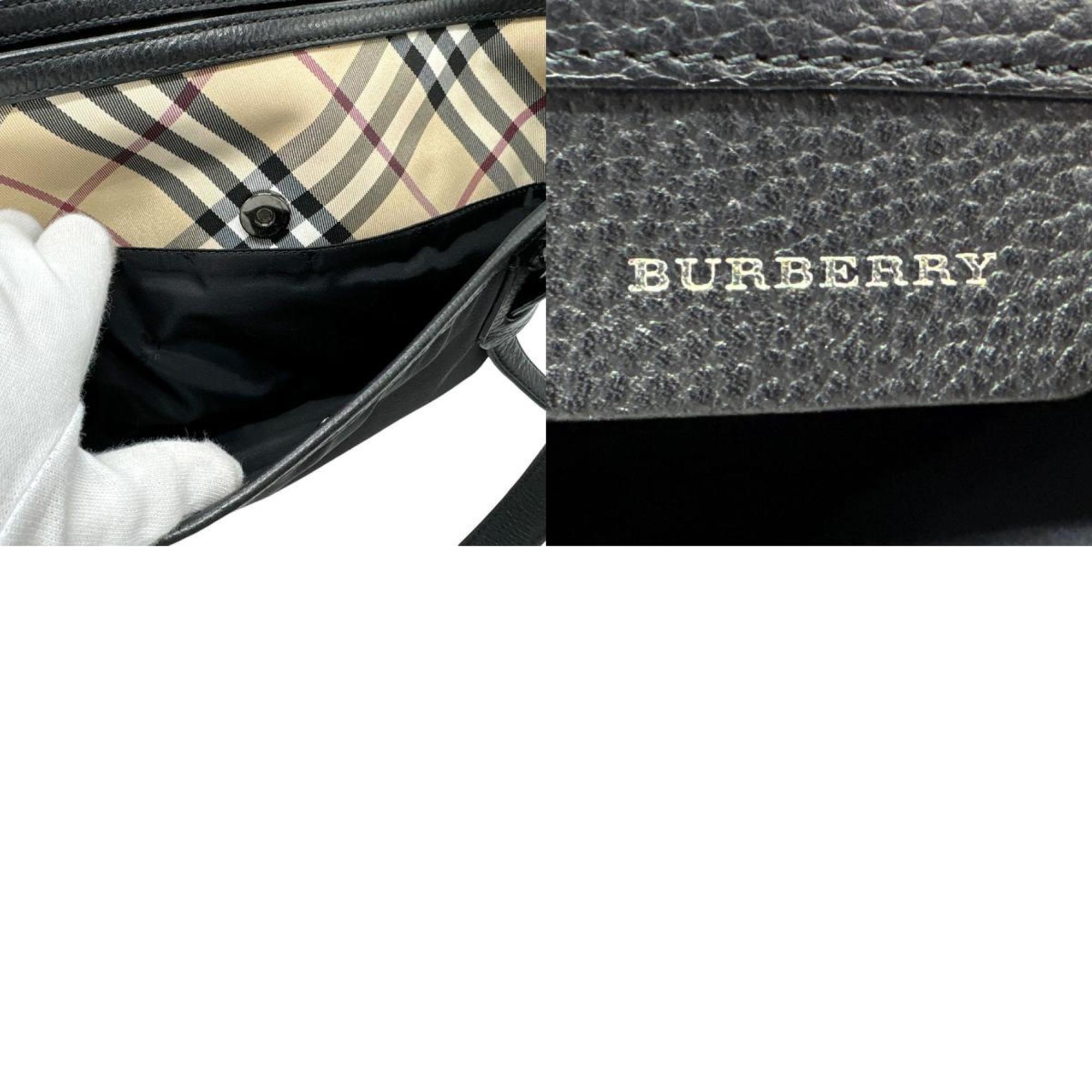 Burberry Shoulder Bag Nova Check Nylon Jacquard Leather Black Beige Women's n0371