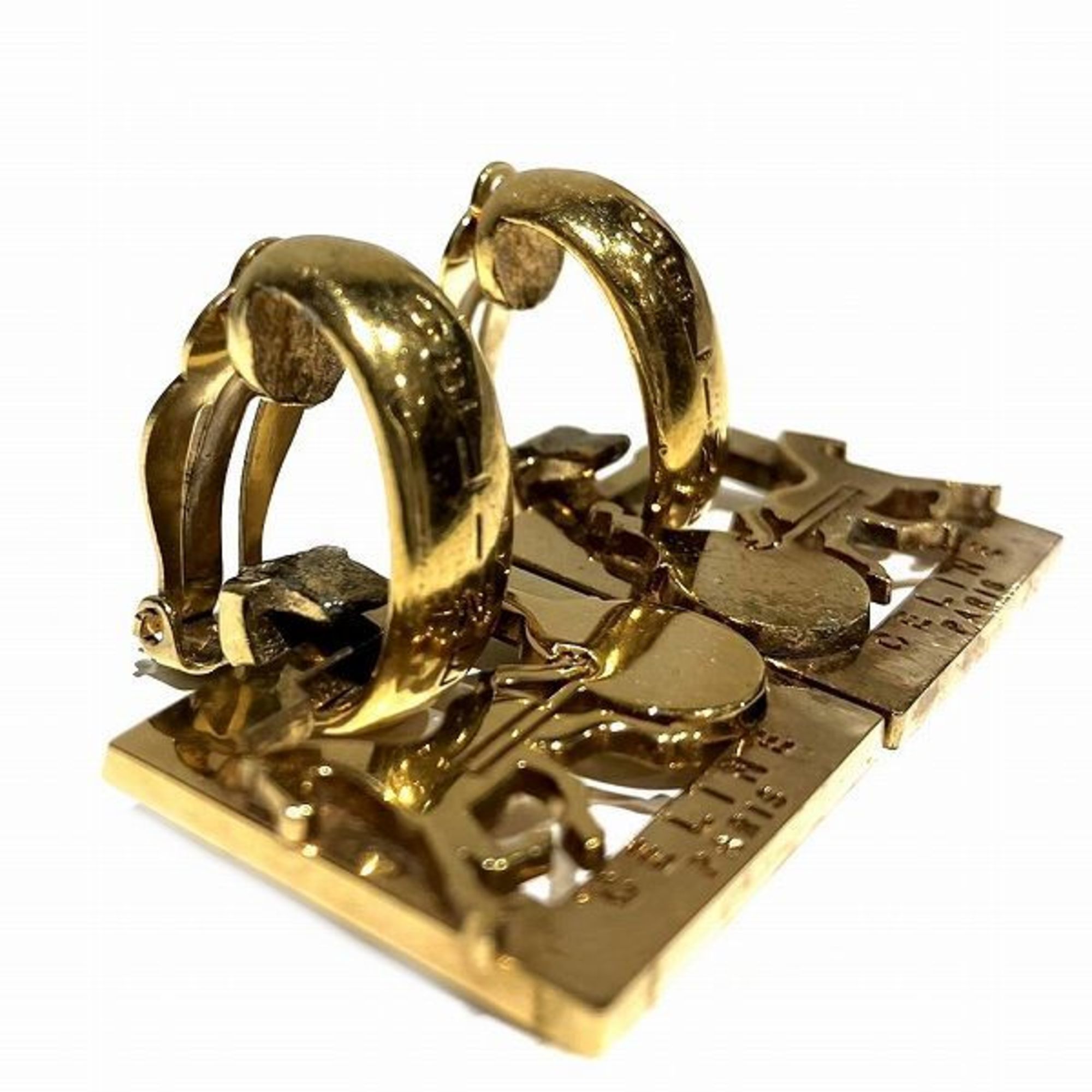 CELINE Carriage hardware earrings ABG2 Gold Accessories Women's