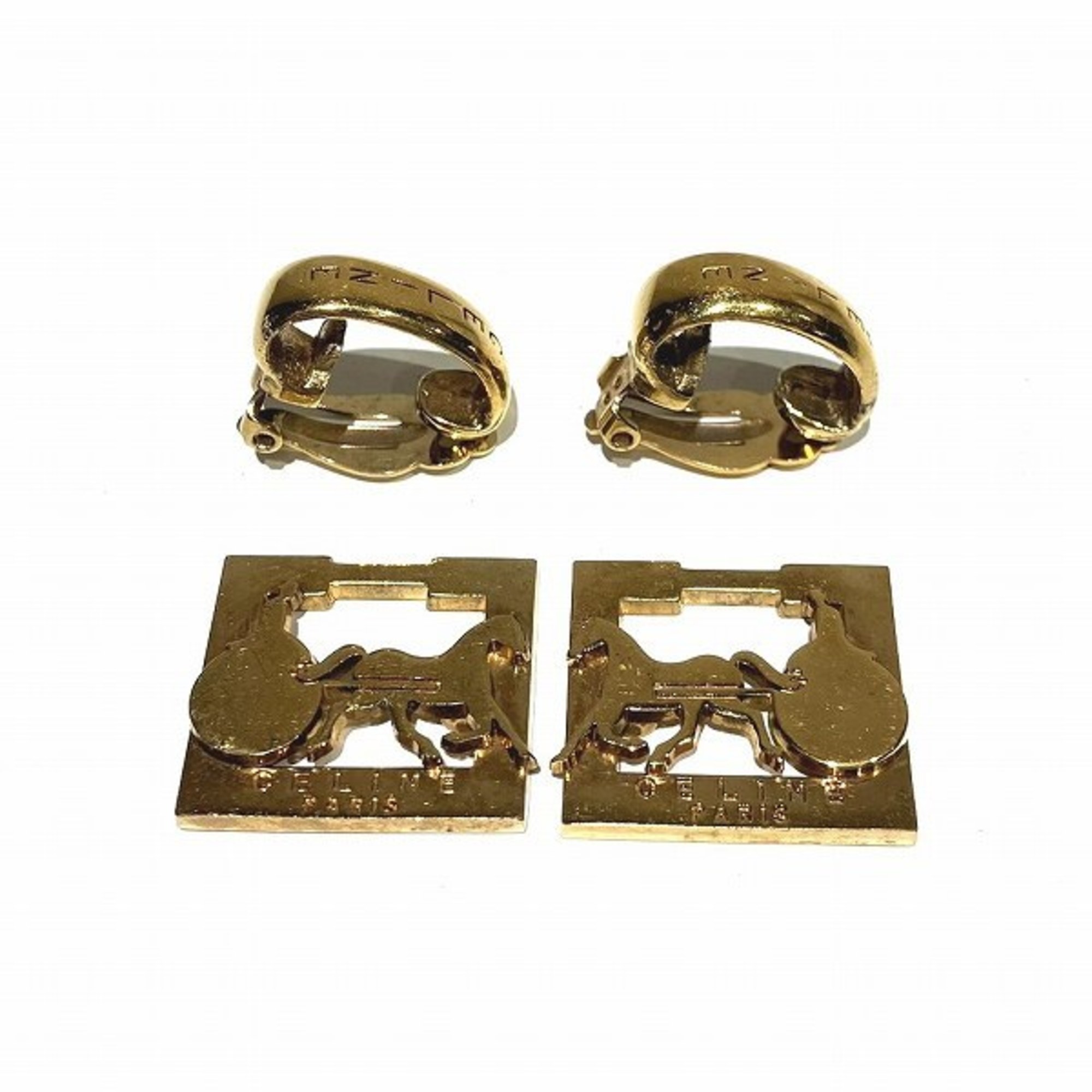 CELINE Carriage hardware earrings ABG2 Gold Accessories Women's