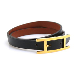 Hermes HERMES bracelet API leather metal black gold ladies e59148a