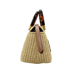 FENDI Handbag Shoulder Bag By the Way Raffia Leather Natural x Brown Women's 8BS067 ANWS z2324