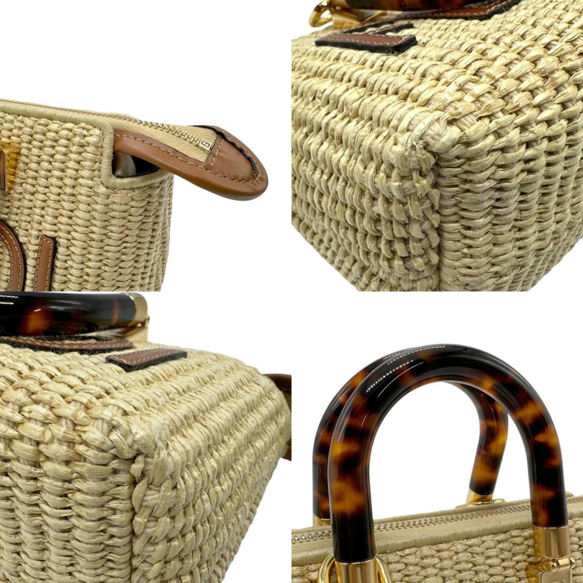 FENDI Handbag Shoulder Bag By the Way Raffia Leather Natural x Brown Women's 8BS067 ANWS z2324