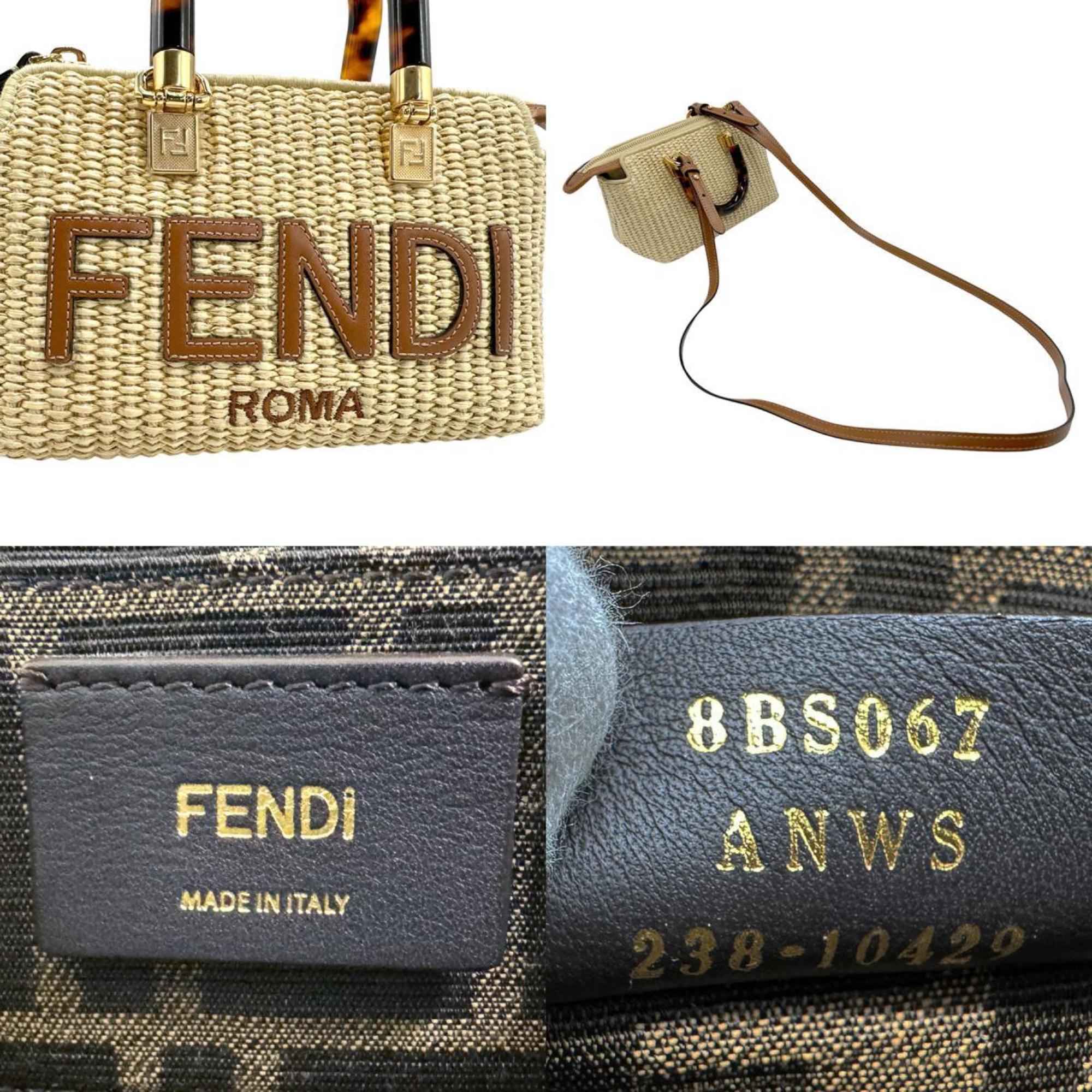 FENDI Handbag Shoulder Bag By the Way Raffia Leather Natural x Brown Women's 8BS067 ANWS z2324