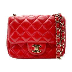 CHANEL Shoulder Bag Lambskin Red Gold Women's z2295