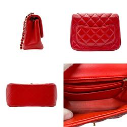 CHANEL Shoulder Bag Lambskin Red Gold Women's z2295