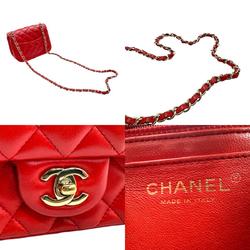 CHANEL Shoulder Bag Lambskin Red Gold Women's z2295