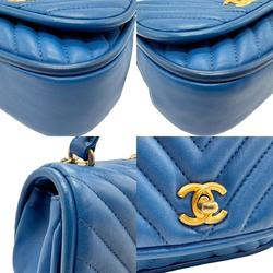 CHANEL Handbag Shoulder Bag V Stitch Leather Blue Gold Women's n0337