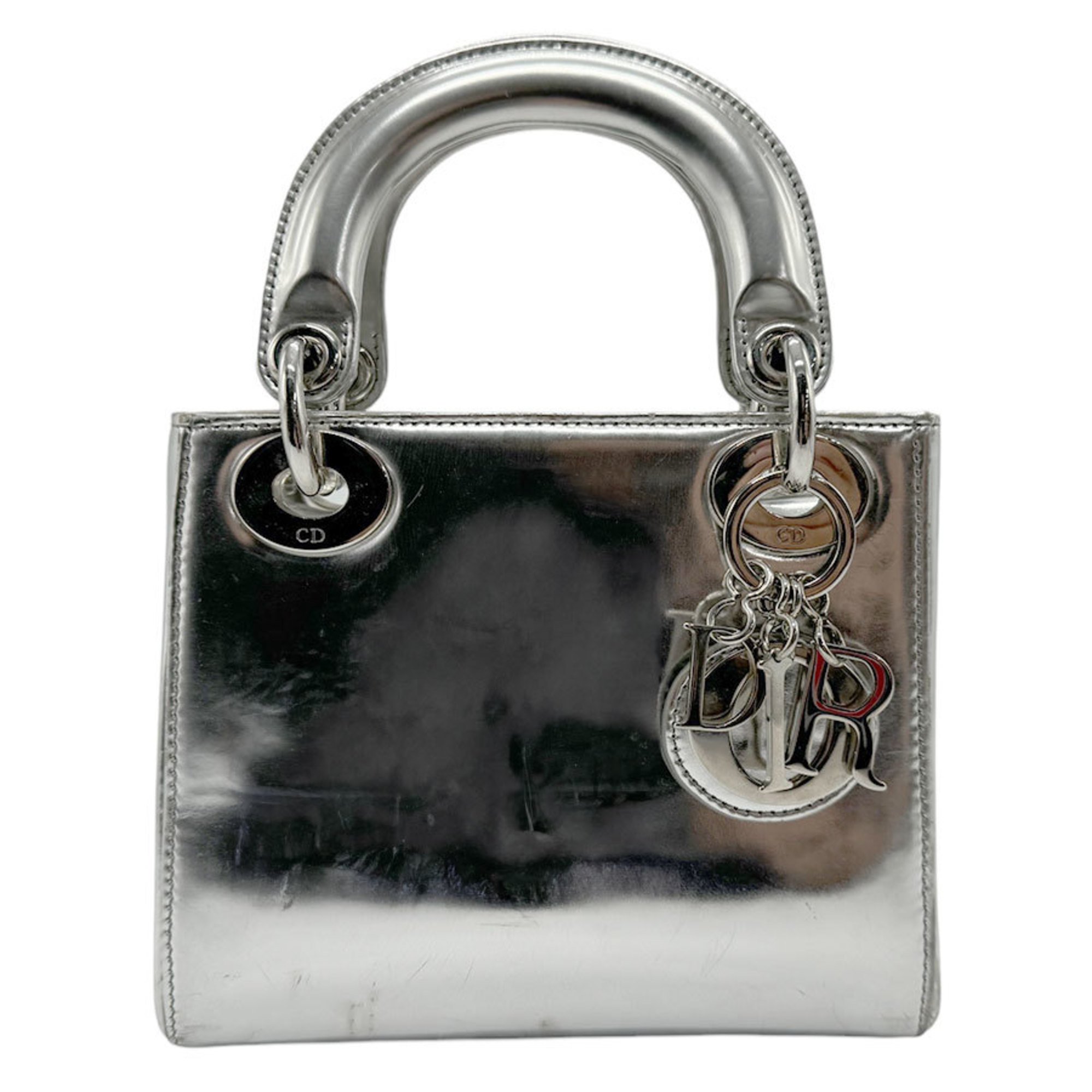 Christian Dior Shoulder Bag Handbag Lady Leather Silver Women's n0345